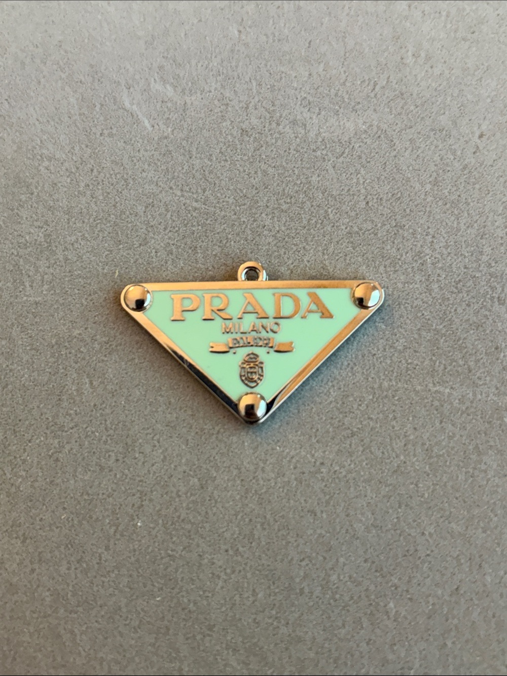 Triangle Logo Charm in Mint Green with Silver Trim